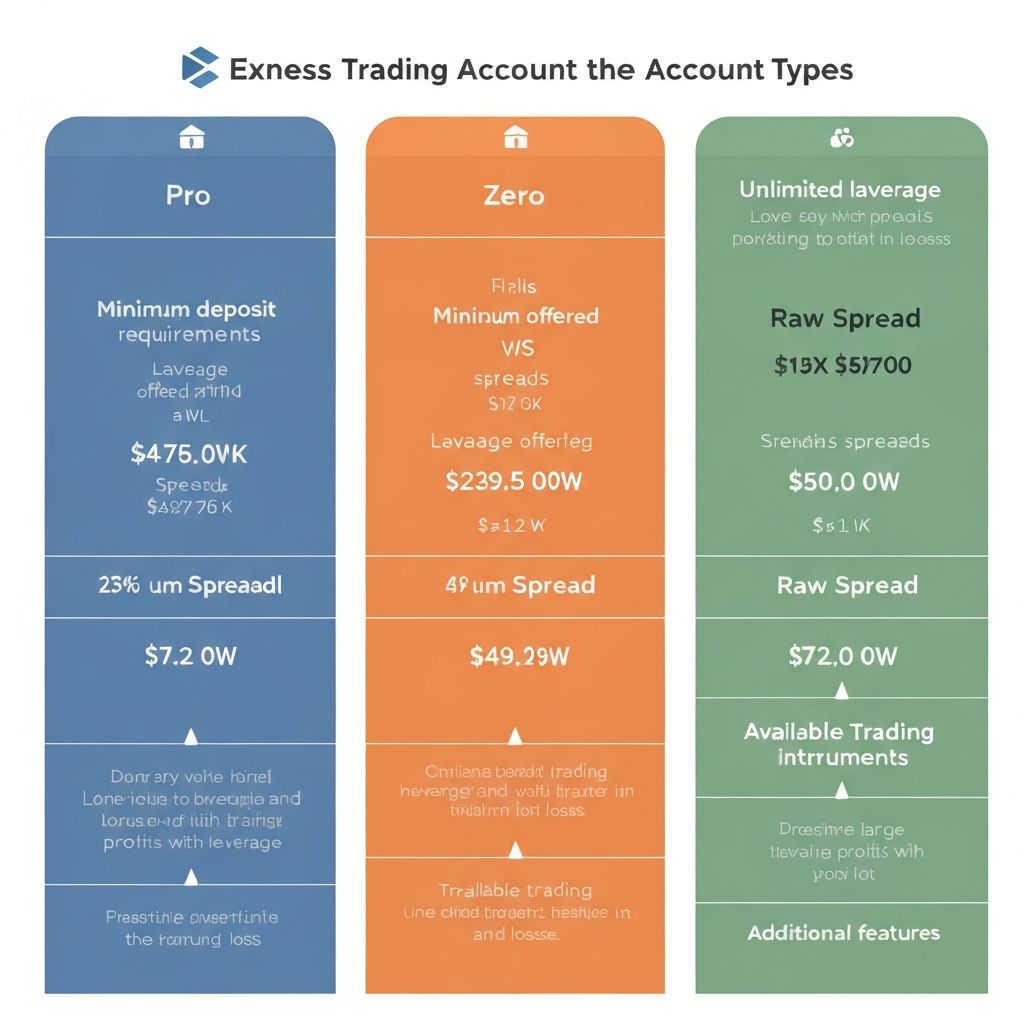 Exness Account Types - Pro, Zero, and Raw Spread accounts with unlimited leverage